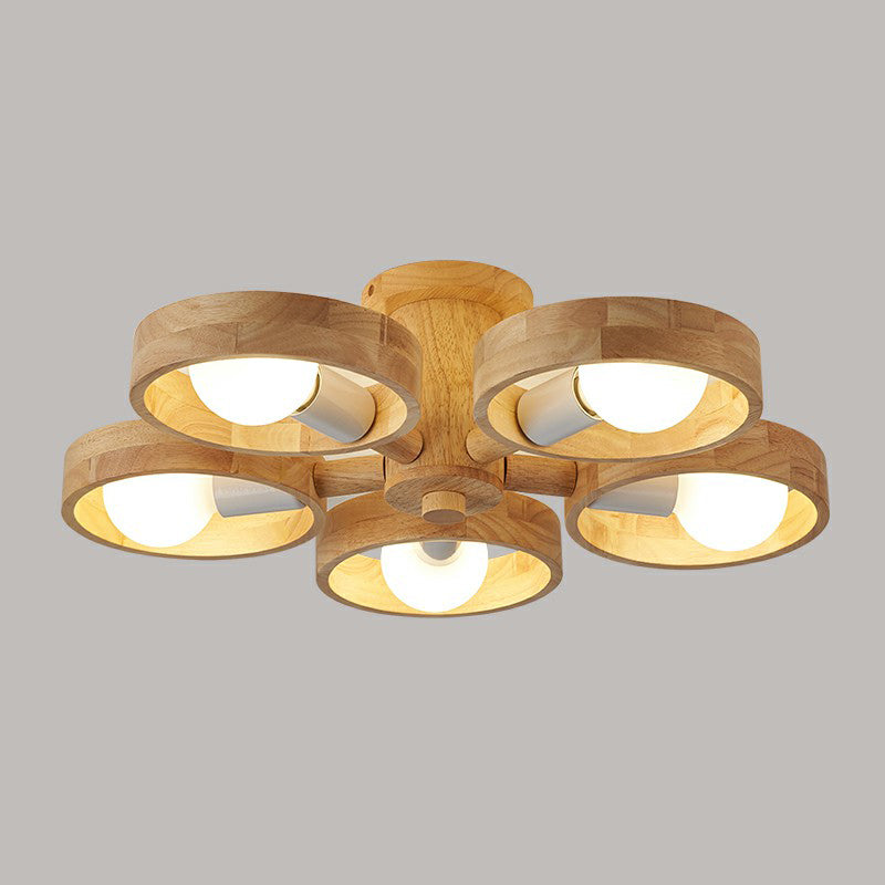 Ring Shaped Semi Flush Chandelier Simplicity Wooden Bedroom Flush Mount Ceiling Light Clearhalo 'Ceiling Lights' 'Close To Ceiling Lights' 'Close to ceiling' 'Semi-flushmount' Lighting' 2293713