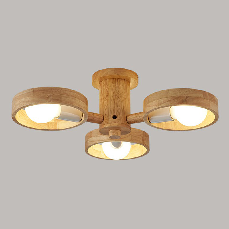 Ring Shaped Semi Flush Chandelier Simplicity Wooden Bedroom Flush Mount Ceiling Light Clearhalo 'Ceiling Lights' 'Close To Ceiling Lights' 'Close to ceiling' 'Semi-flushmount' Lighting' 2293714