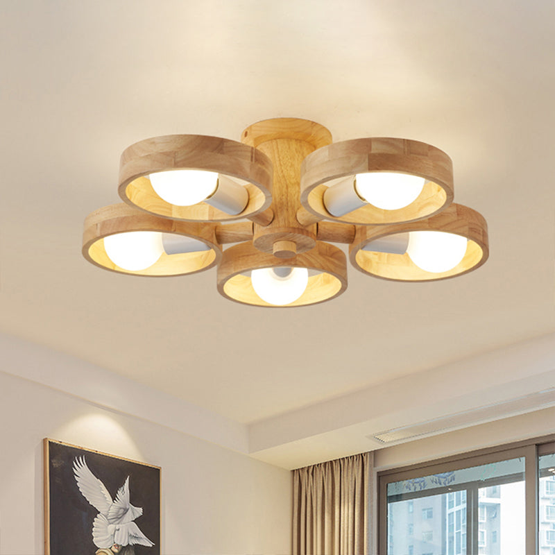 Ring Shaped Semi Flush Chandelier Simplicity Wooden Bedroom Flush Mount Ceiling Light Clearhalo 'Ceiling Lights' 'Close To Ceiling Lights' 'Close to ceiling' 'Semi-flushmount' Lighting' 2293715