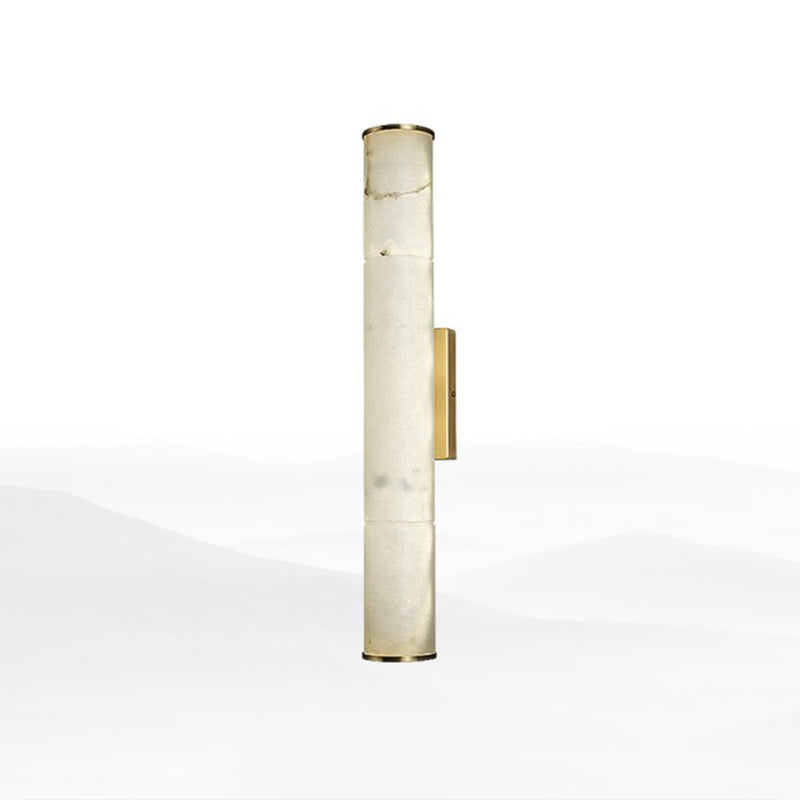 Marble Tube LED Sconce Light Fixture Simplicity White and Brass Wall Lamp for Living Room White 10.5