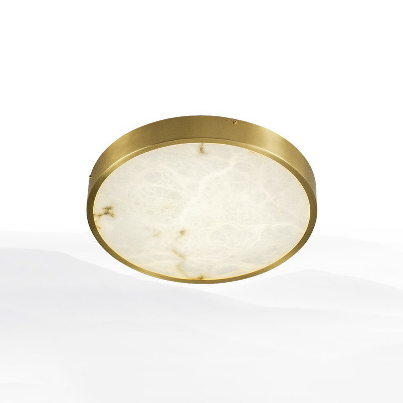 Postmodern Round LED Ceiling Light Marble Bedroom Flush Mount Light Fixture in Brass Brass 12