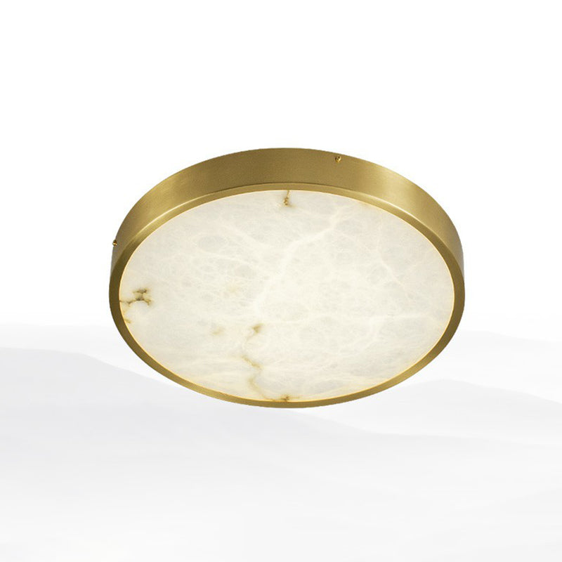 Postmodern Round LED Ceiling Light Marble Bedroom Flush Mount Light Fixture in Brass Brass 16