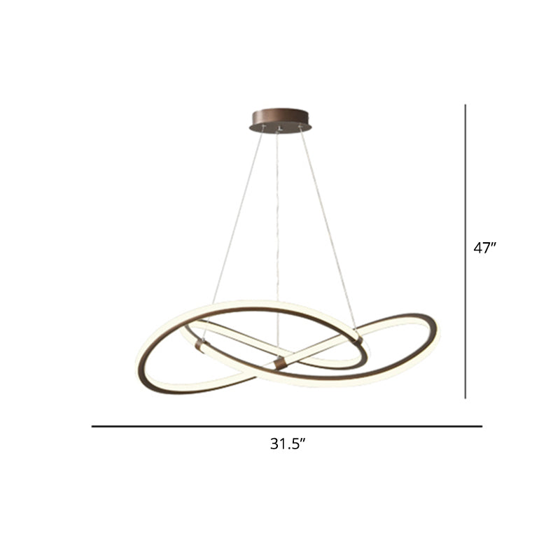 Minimalist Twist Shaped LED Pendant Lamp Aluminum Living Room Chandelier Lighting Fixture Brown 31.5