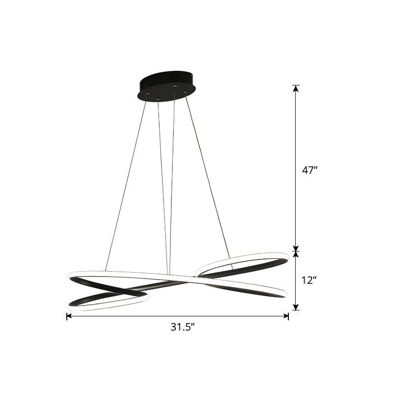 Aluminum Twist Hanging Lamp Artistic LED Chandelier Pendant Light over Dining Table Black 31.5