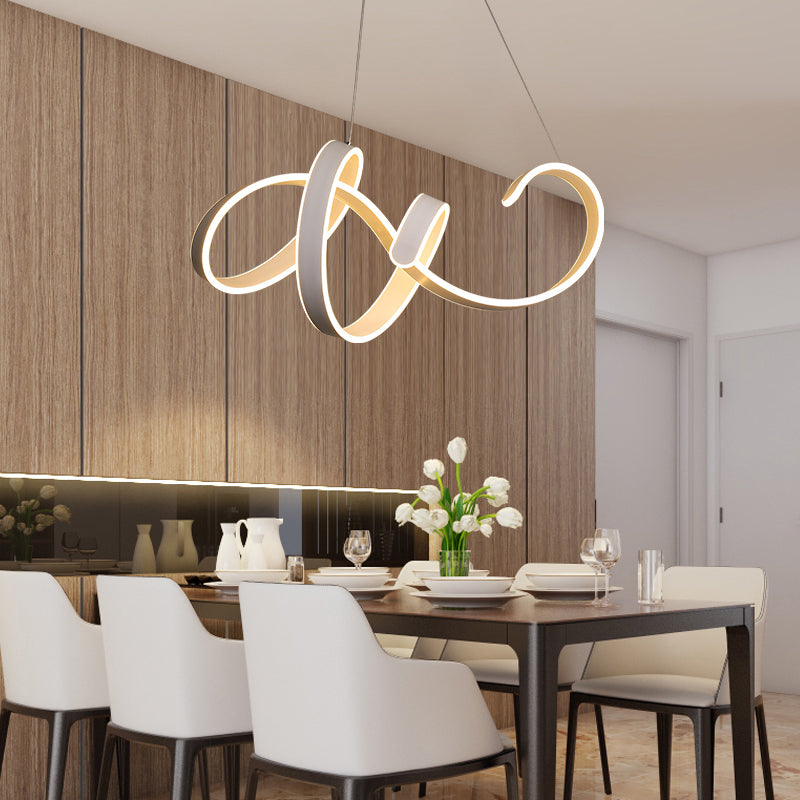 White Twisted LED Ceiling Chandelier Modern Aluminum Hanging Light Fixture for Restaurant Clearhalo 'Ceiling Lights' 'Chandeliers' 'Modern Chandeliers' 'Modern' Lighting' 2293947