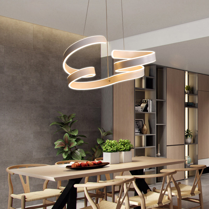 White Twisted LED Ceiling Chandelier Modern Aluminum Hanging Light Fixture for Restaurant Clearhalo 'Ceiling Lights' 'Chandeliers' 'Modern Chandeliers' 'Modern' Lighting' 2293952