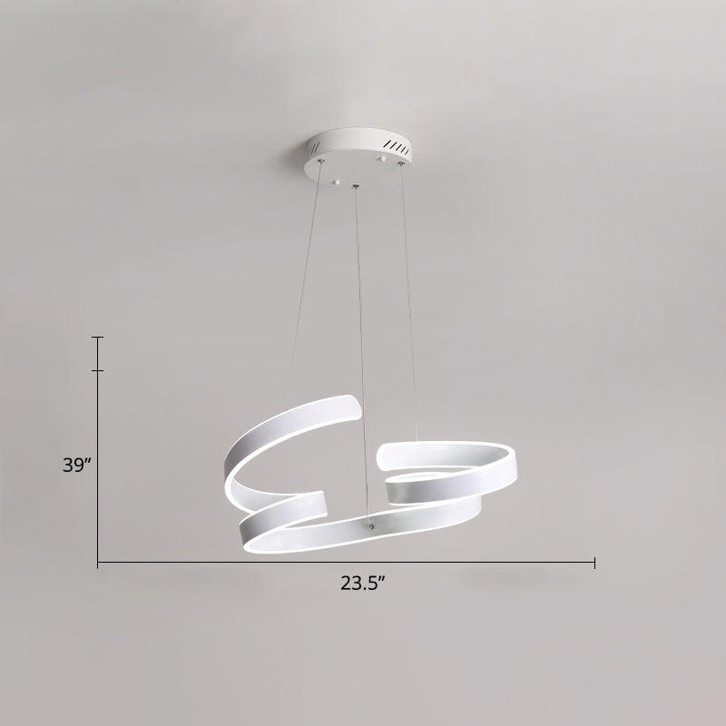 White Twisted LED Ceiling Chandelier Modern Aluminum Hanging Light Fixture for Restaurant White 23.5