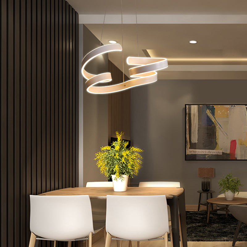 White Twisted LED Ceiling Chandelier Modern Aluminum Hanging Light Fixture for Restaurant Clearhalo 'Ceiling Lights' 'Chandeliers' 'Modern Chandeliers' 'Modern' Lighting' 2293954