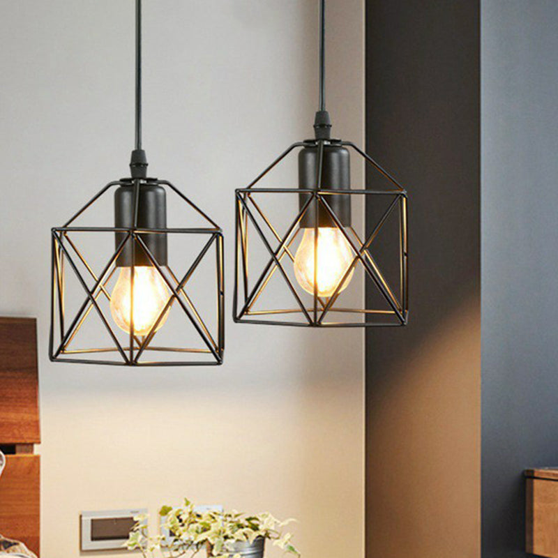 Wire Cage Bedside Pendant Light Fixture Industrial Metal 1-Light Black Hanging Lamp Kit Clearhalo 'Art Deco Pendants' 'Black' 'Cast Iron' 'Ceiling Lights' 'Ceramic' 'Crystal' 'Industrial Pendants' 'Industrial' 'Metal' 'Middle Century Pendants' 'Pendant Lights' 'Pendants' 'Rustic Pendants' 'Tiffany' Lighting' 2294051