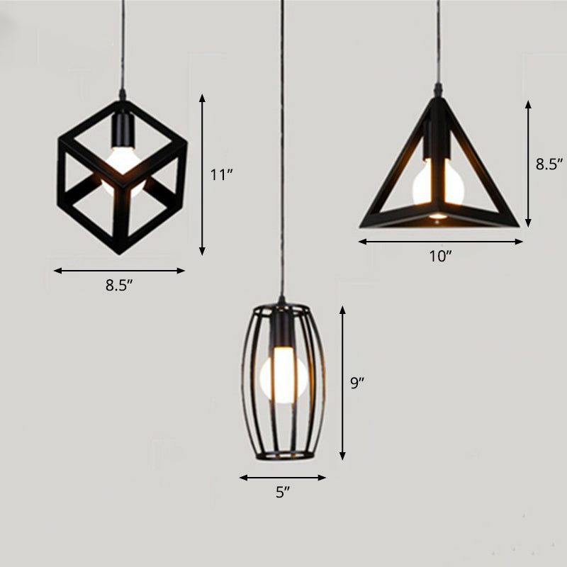 Vintage Geometric Pendant Ceiling Light Single-Bulb Metal Suspension Lamp in Black Clearhalo 'Art Deco Pendants' 'Black' 'Cast Iron' 'Ceiling Lights' 'Ceramic' 'Crystal' 'Industrial Pendants' 'Industrial' 'Metal' 'Middle Century Pendants' 'Pendant Lights' 'Pendants' 'Rustic Pendants' 'Tiffany' Lighting' 2294058