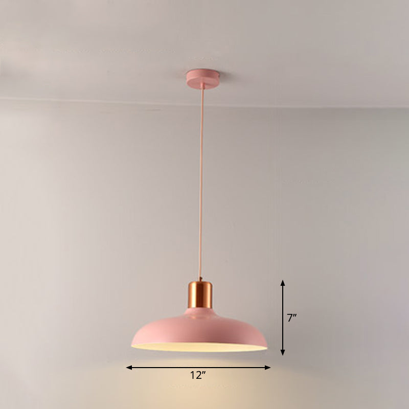 Bowl Shaped Restaurant Pendulum Light Metal 1 Bulb Macaron Suspension Pendant Light Clearhalo 'Ceiling Lights' 'Pendant Lights' 'Pendants' Lighting' 2294102