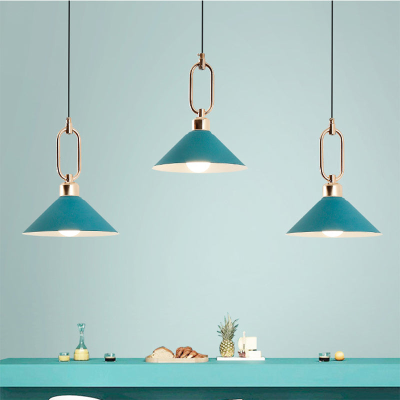 Macaron Single-Bulb Pendant Light Conical Ceiling Lamp with Metal Shade and Oval Ring Clearhalo 'Ceiling Lights' 'Pendant Lights' 'Pendants' Lighting' 2294112