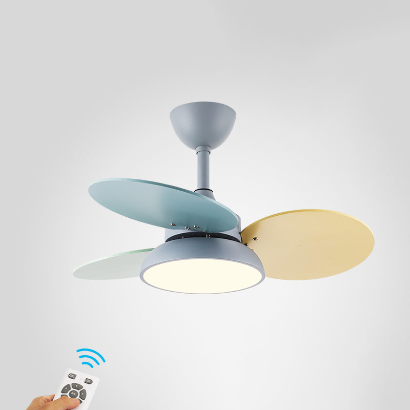 Round Kids Room Ceiling Fan Lamp Acrylic Macaron LED Semi Flush Mount Light Fixture Grey Remote 3.0 Clearhalo 'Ceiling Fans with Lights' 'Ceiling Fans' 'Kids Ceiling Fans' 'Kids' Lighting' 2294131