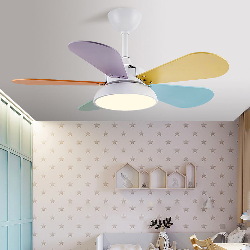 Round Kids Room Ceiling Fan Lamp Acrylic Macaron LED Semi Flush Mount Light Fixture Clearhalo 'Ceiling Fans with Lights' 'Ceiling Fans' 'Kids Ceiling Fans' 'Kids' Lighting' 2294134