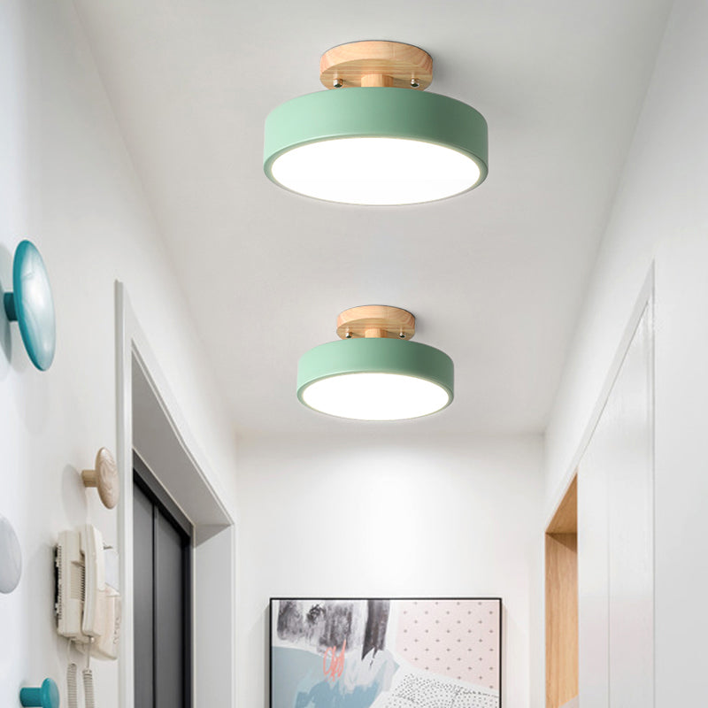 Corridor LED Ceiling Light Simplicity Wood Semi Flush Mount Lighting with Round Acrylic Shade Clearhalo 'Ceiling Lights' 'Close To Ceiling Lights' 'Close to ceiling' 'Semi-flushmount' Lighting' 2294152