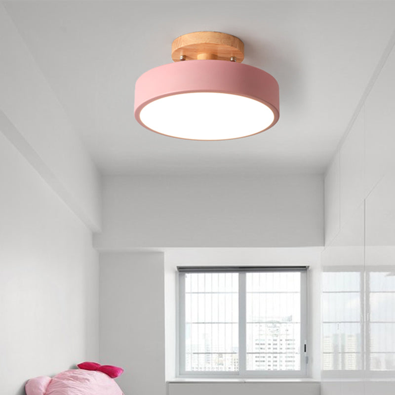 Corridor LED Ceiling Light Simplicity Wood Semi Flush Mount Lighting with Round Acrylic Shade Clearhalo 'Ceiling Lights' 'Close To Ceiling Lights' 'Close to ceiling' 'Semi-flushmount' Lighting' 2294158