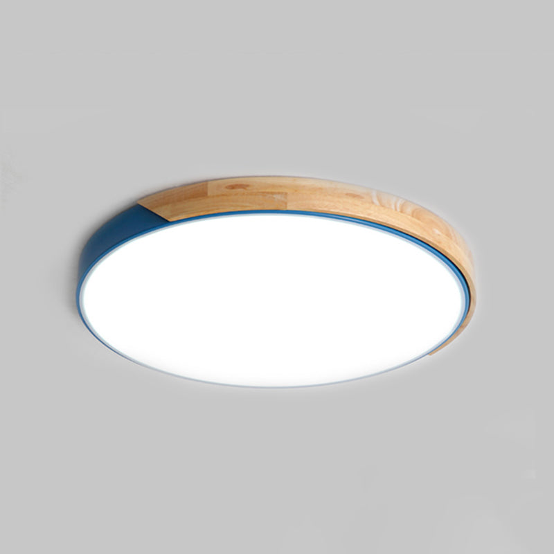 Splicing Circle LED Flushmount Lighting Nordic Wood Bedroom Ceiling Light Fixture Blue 19.5