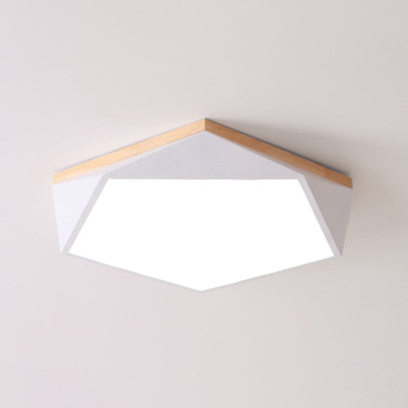 Geometric Bedroom Ceiling Mounted Light Acrylic Macaron LED Flush Mount Lighting with Wood Decoration White 20.5