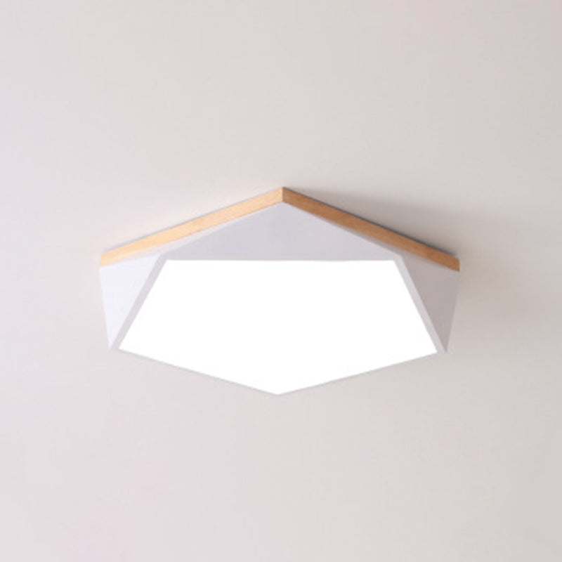 Geometric Bedroom Ceiling Mounted Light Acrylic Macaron LED Flush Mount Lighting with Wood Decoration White 16.5