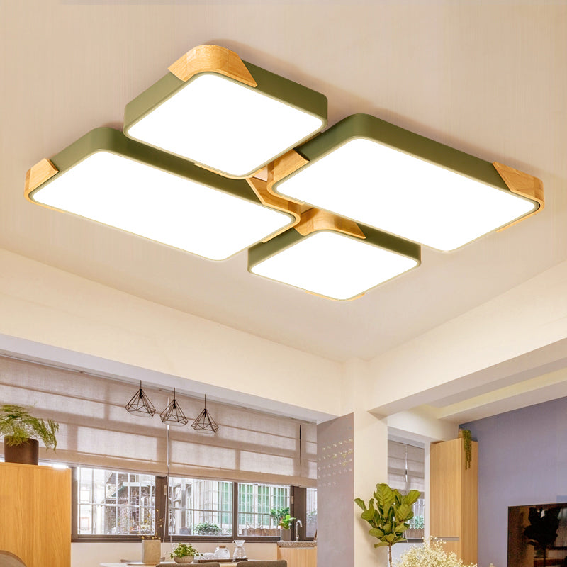 Rectangle LED Flushmount Ceiling Lamp Modern Metal Wood Flush Light for Living Room Clearhalo 'Ceiling Lights' 'Close To Ceiling Lights' 'Close to ceiling' 'Flush mount' Lighting' 2294215