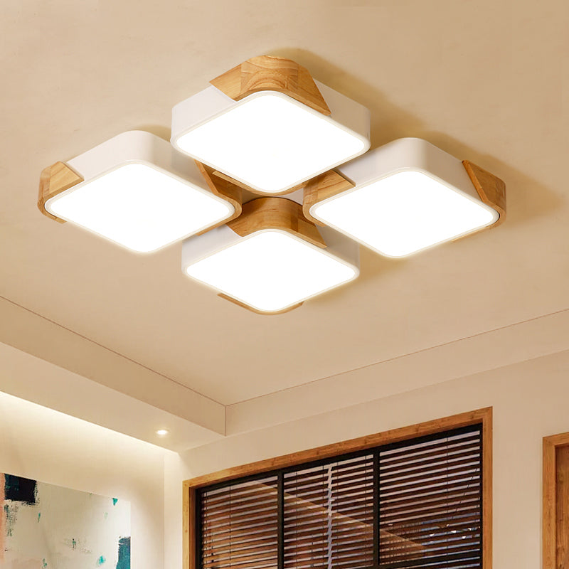 Rectangle LED Flushmount Ceiling Lamp Modern Metal Wood Flush Light for Living Room Clearhalo 'Ceiling Lights' 'Close To Ceiling Lights' 'Close to ceiling' 'Flush mount' Lighting' 2294217