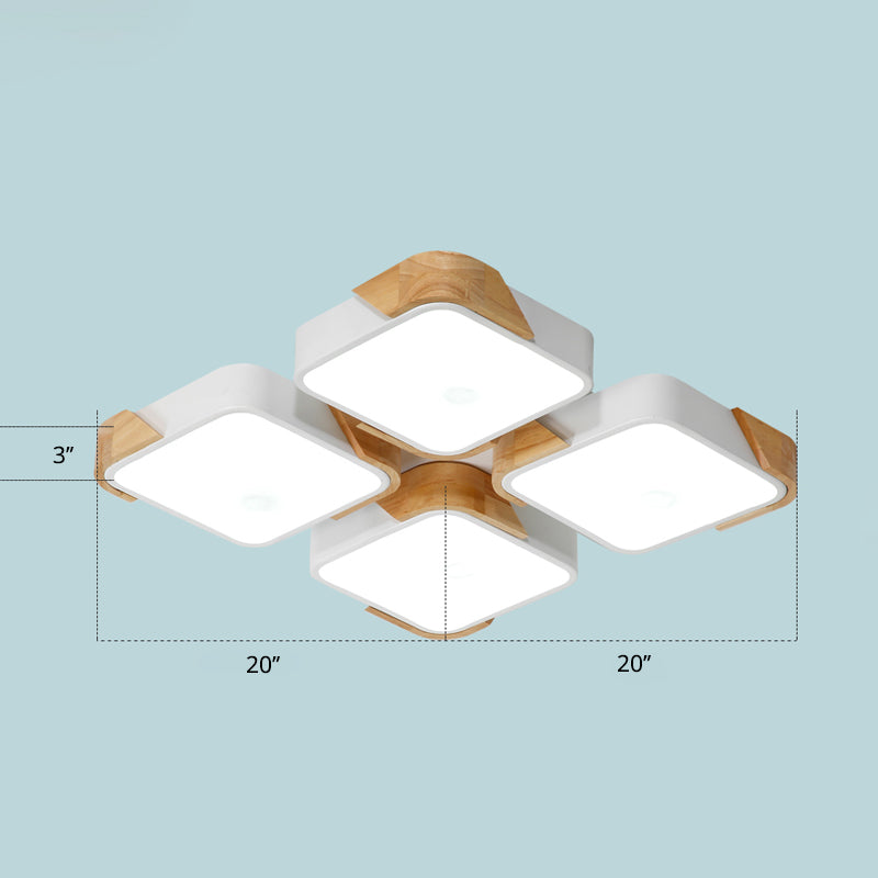 Rectangle LED Flushmount Ceiling Lamp Modern Metal Wood Flush Light for Living Room White Square Plate Clearhalo 'Ceiling Lights' 'Close To Ceiling Lights' 'Close to ceiling' 'Flush mount' Lighting' 2294218