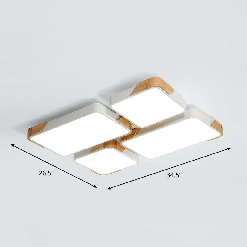 Rectangle LED Flushmount Ceiling Lamp Modern Metal Wood Flush Light for Living Room White Rectangle Clearhalo 'Ceiling Lights' 'Close To Ceiling Lights' 'Close to ceiling' 'Flush mount' Lighting' 2294219