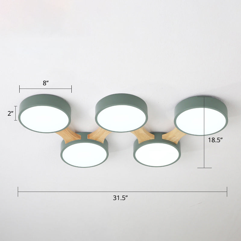 Macaron Creative Round Flush Lamp Acrylic Living Room LED Ceiling Mount Light Fixture 5 Green Clearhalo 'Ceiling Lights' 'Close To Ceiling Lights' 'Close to ceiling' 'Flush mount' Lighting' 2294220