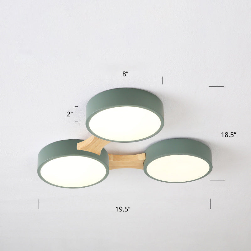 Macaron Creative Round Flush Lamp Acrylic Living Room LED Ceiling Mount Light Fixture 3 Green Clearhalo 'Ceiling Lights' 'Close To Ceiling Lights' 'Close to ceiling' 'Flush mount' Lighting' 2294225