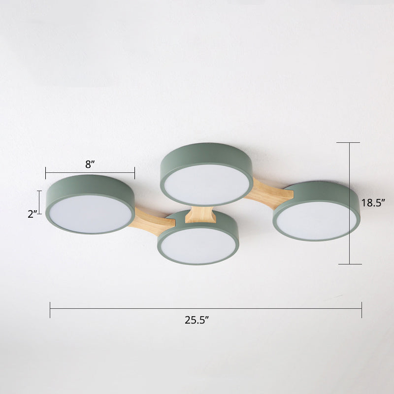 Macaron Creative Round Flush Lamp Acrylic Living Room LED Ceiling Mount Light Fixture 4 Green Clearhalo 'Ceiling Lights' 'Close To Ceiling Lights' 'Close to ceiling' 'Flush mount' Lighting' 2294230