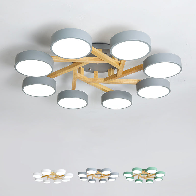 Wood Branch Ceiling Flush Light Minimalistic LED Semi Flush Mount Lamp with Round Acrylic Shade Clearhalo 'Ceiling Lights' 'Close To Ceiling Lights' 'Close to ceiling' 'Semi-flushmount' Lighting' 2294285