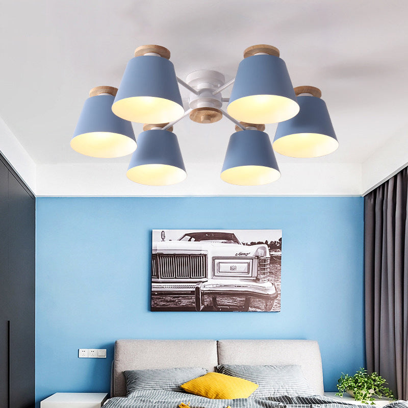 Tapered Flush Chandelier Lighting Macaron Metal Bedroom Semi Flush Light Fixture Blue Clearhalo 'Ceiling Lights' 'Close To Ceiling Lights' 'Close to ceiling' 'Semi-flushmount' Lighting' 2294305