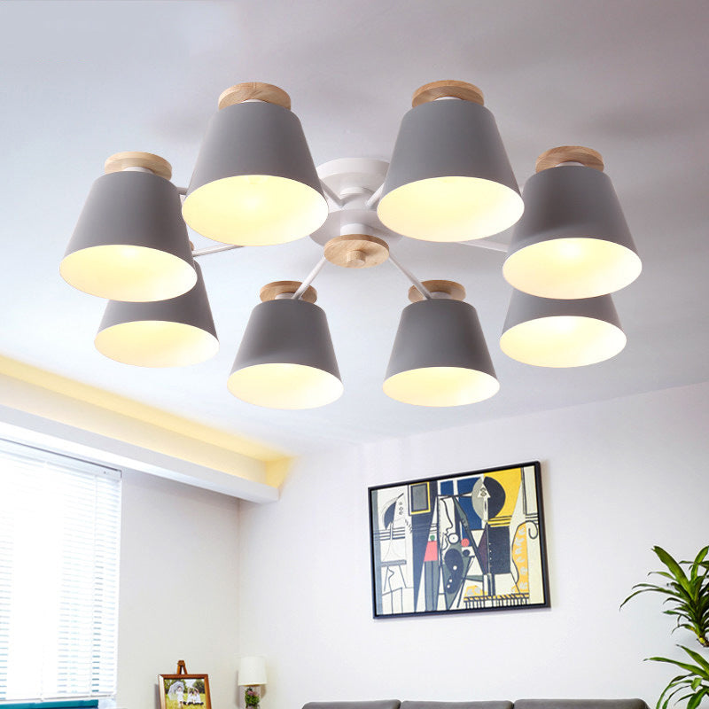 Tapered Flush Chandelier Lighting Macaron Metal Bedroom Semi Flush Light Fixture Grey Clearhalo 'Ceiling Lights' 'Close To Ceiling Lights' 'Close to ceiling' 'Semi-flushmount' Lighting' 2294306