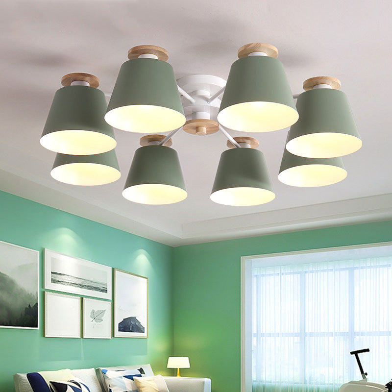 Tapered Flush Chandelier Lighting Macaron Metal Bedroom Semi Flush Light Fixture Green Clearhalo 'Ceiling Lights' 'Close To Ceiling Lights' 'Close to ceiling' 'Semi-flushmount' Lighting' 2294307