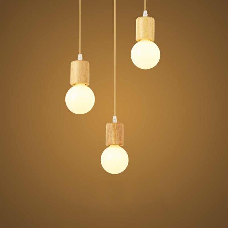 Wooden Bare Bulb Multiple Lamp Pendant Minimalist 3 Heads Beige Suspension Lighting Fixture Clearhalo 'Ceiling Lights' 'Modern Pendants' 'Modern' 'Pendant Lights' 'Pendants' Lighting' 2294440