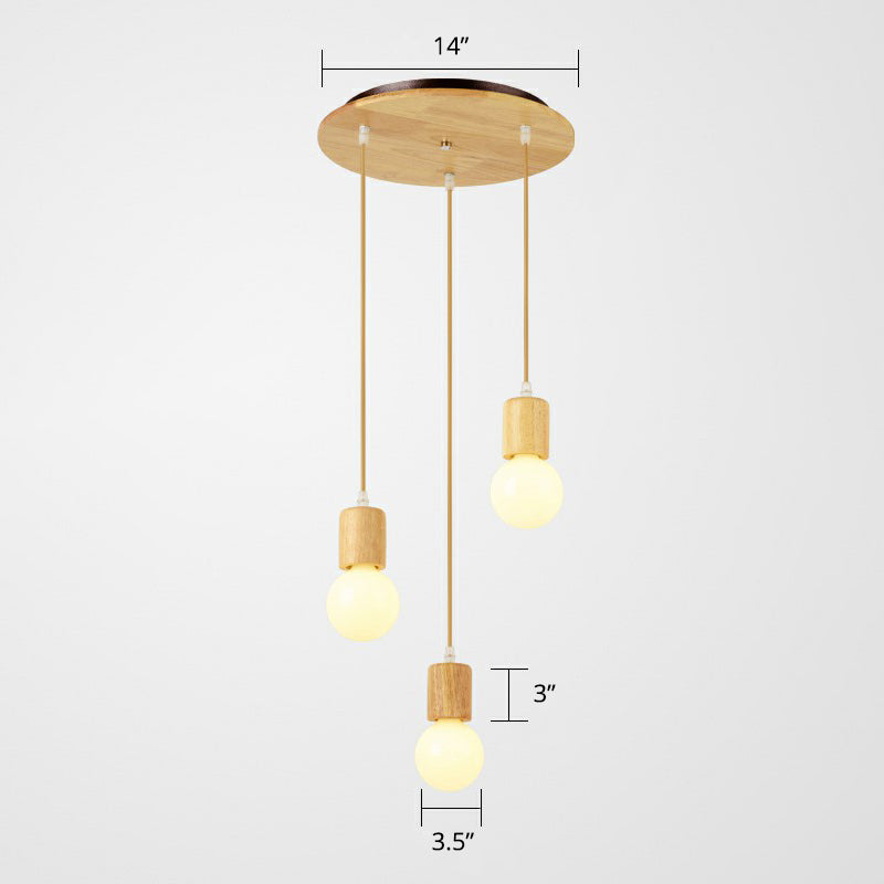 Wooden Bare Bulb Multiple Lamp Pendant Minimalist 3 Heads Beige Suspension Lighting Fixture Clearhalo 'Ceiling Lights' 'Modern Pendants' 'Modern' 'Pendant Lights' 'Pendants' Lighting' 2294442