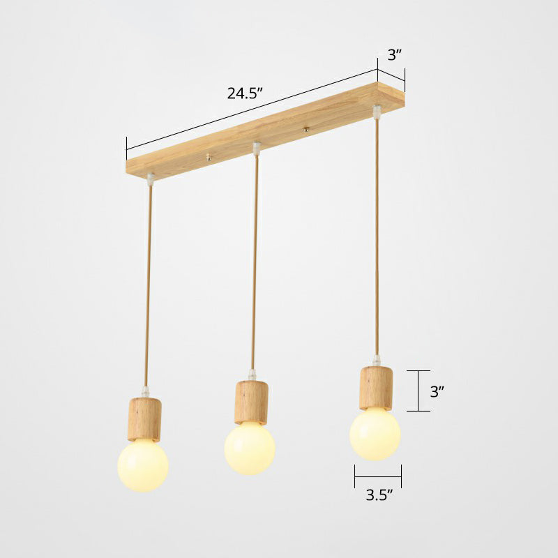 Wooden Bare Bulb Multiple Lamp Pendant Minimalist 3 Heads Beige Suspension Lighting Fixture Clearhalo 'Ceiling Lights' 'Modern Pendants' 'Modern' 'Pendant Lights' 'Pendants' Lighting' 2294443