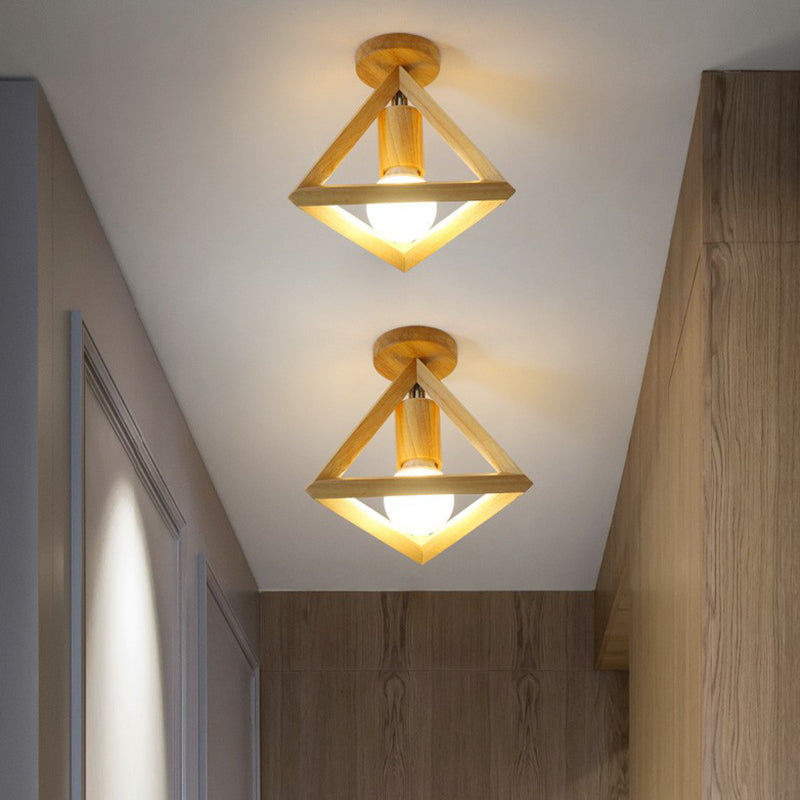 Geometric Corridor Small Flush-Mount Light Wooden 1 Head Modern Ceiling Light Fixture Clearhalo 'Ceiling Lights' 'Close To Ceiling Lights' 'Close to ceiling' 'Semi-flushmount' Lighting' 2294492