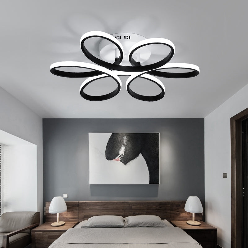 Floral Metal Flush Light Fixture Modern LED Black Semi Flush Ceiling Light for Bedroom Clearhalo 'Ceiling Lights' 'Close To Ceiling Lights' 'Close to ceiling' 'Semi-flushmount' Lighting' 2294515