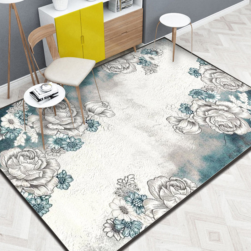 Modern Living Room Rug Multi Colored Plant Printed Indoor Rug Polyster Non-Slip Backing Pet Friendly Carpet Gray-White Clearhalo 'Area Rug' 'Modern' 'Rugs' Rug' 2295997