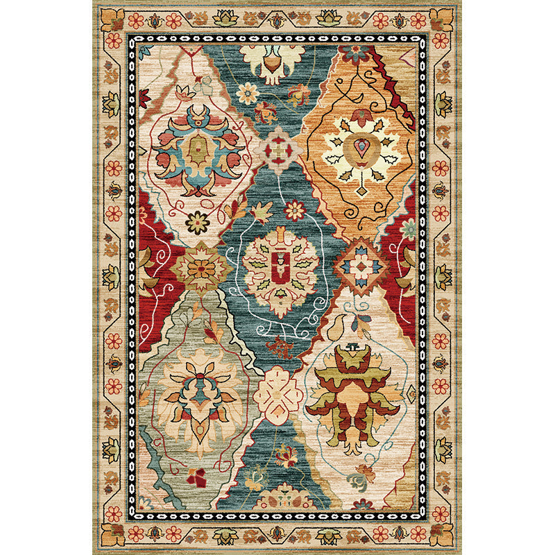 Vintage Living Room Rug Multi Colored Flower Printed Indoor Rug Polyster Easy Care Pet Friendly Carpet Beige Clearhalo 'Area Rug' 'Moroccan' 'Rugs' Rug' 2296172