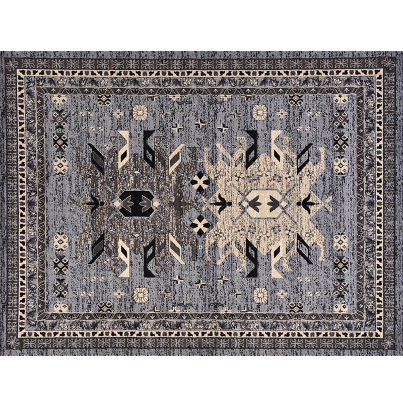 Moroccan Living Room Rug Multi Colored Geometric Pattern Indoor Rug Polyster Anti-Slip Backing Washable Carpet Dark Gray 2'7