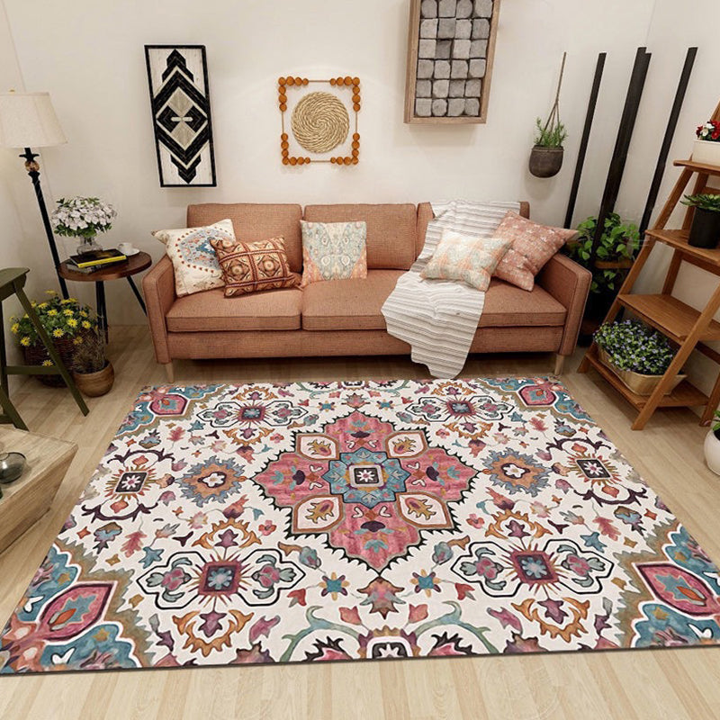 Multi Color Flower Rug Polyster Antique Area Carpet Anti-Slip Backing Pet Friendly Indoor Rug for Living Room Pink Clearhalo 'Area Rug' 'Moroccan' 'Rugs' Rug' 2296436