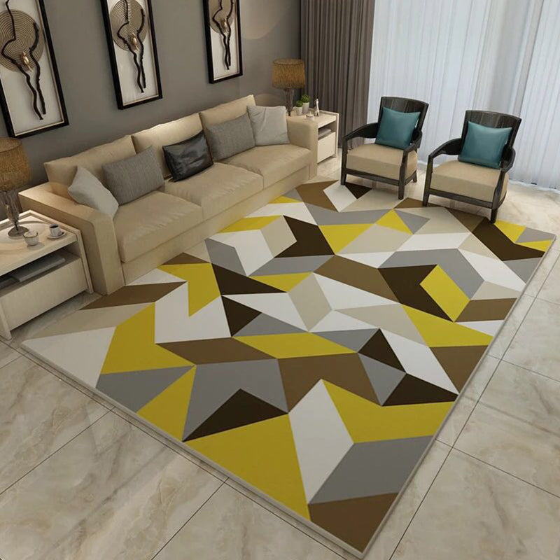 Scandinavian Living Room Rug Multi Colored Geometric Print Area Carpet Polyster Non-Slip Backing Easy Care Area Rug Yellow-Brown Clearhalo 'Area Rug' 'Modern' 'Rugs' Rug' 2300065