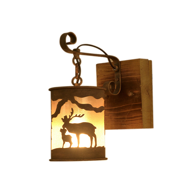 1 Bulb Porch Wall Mounted Lamp Country Rust Sconce Light Fixture with Cylinder Fabric Shade Clearhalo 'Wall Lamps & Sconces' 'Wall Lights' Lighting' 230012