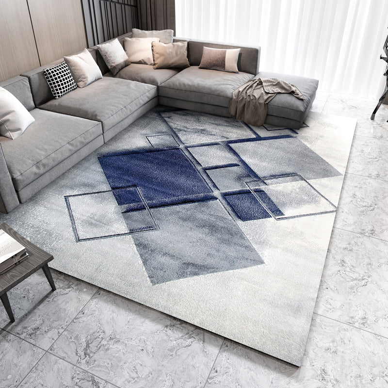 Modern Geometric Pattern Rug Multi Colored Polypropylene Indoor Rug Non-Slip Backing Pet Friendly Carpet for Bedroom Dark Blue-Gray 6'7