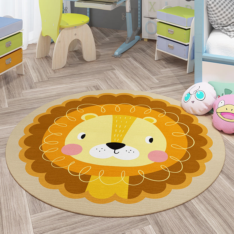 Trendy Kids Room Rug Multi Colored Cartoon Animal Print Indoor Rug Synthetics Easy Care Pet Friendly Washable Carpet Yellow Clearhalo 'Area Rug' 'Rug' 2300815