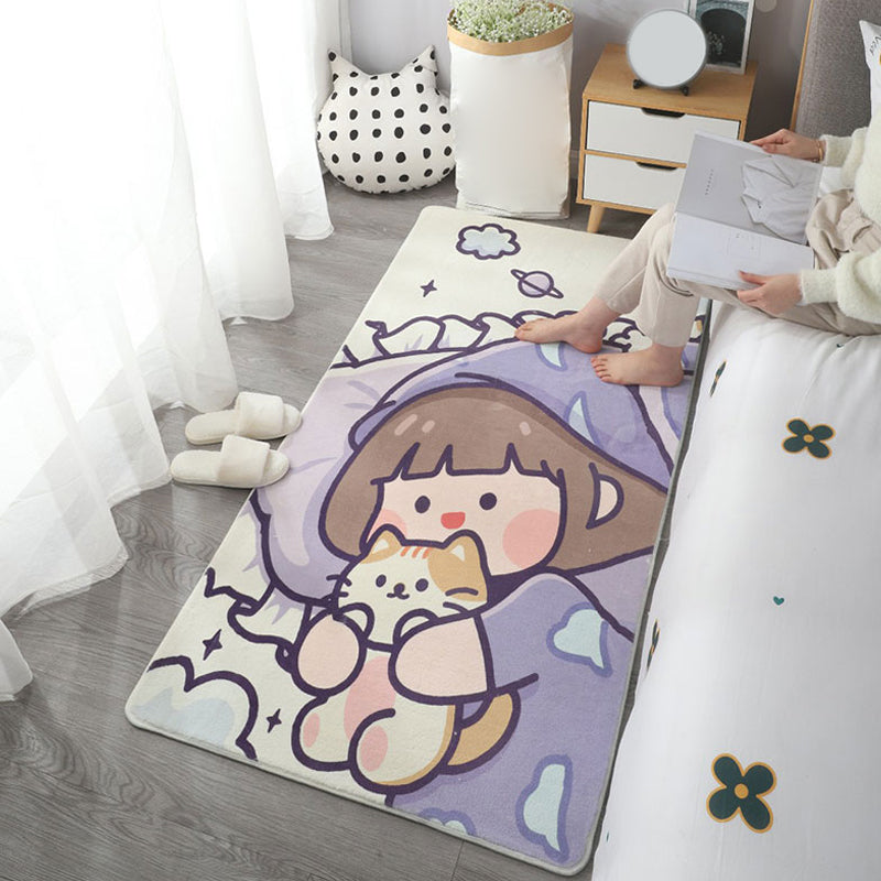 Multi Colored Simple Rug Polyster Cartoon Patterned Area Rug Anti-Slip Backing Stain-Resistant Area Carpet for Bedroom Purple Clearhalo 'Area Rug' 'Rug' 2301552