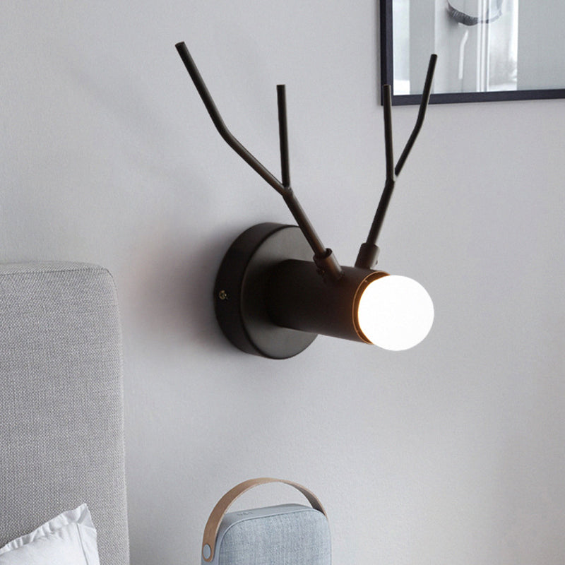 1 Light Metal Wall Lamp Classic Black Exposed Bulb Indoor Sconce Light Fixture with Elk Design Black Clearhalo 'Wall Lamps & Sconces' 'Wall Lights' Lighting' 230243