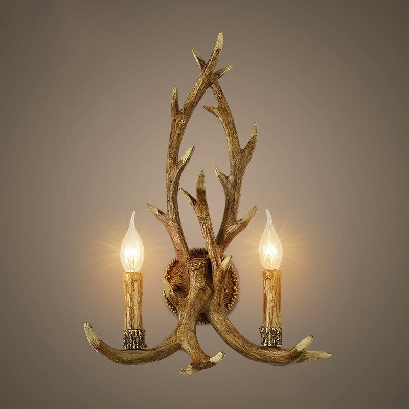 Resin Wood Sconce Lamp Open Bulb 1-Light Traditional Wall Mounted Lighting for Indoor with Antler Backplate Clearhalo 'Wall Lamps & Sconces' 'Wall Lights' Lighting' 230250